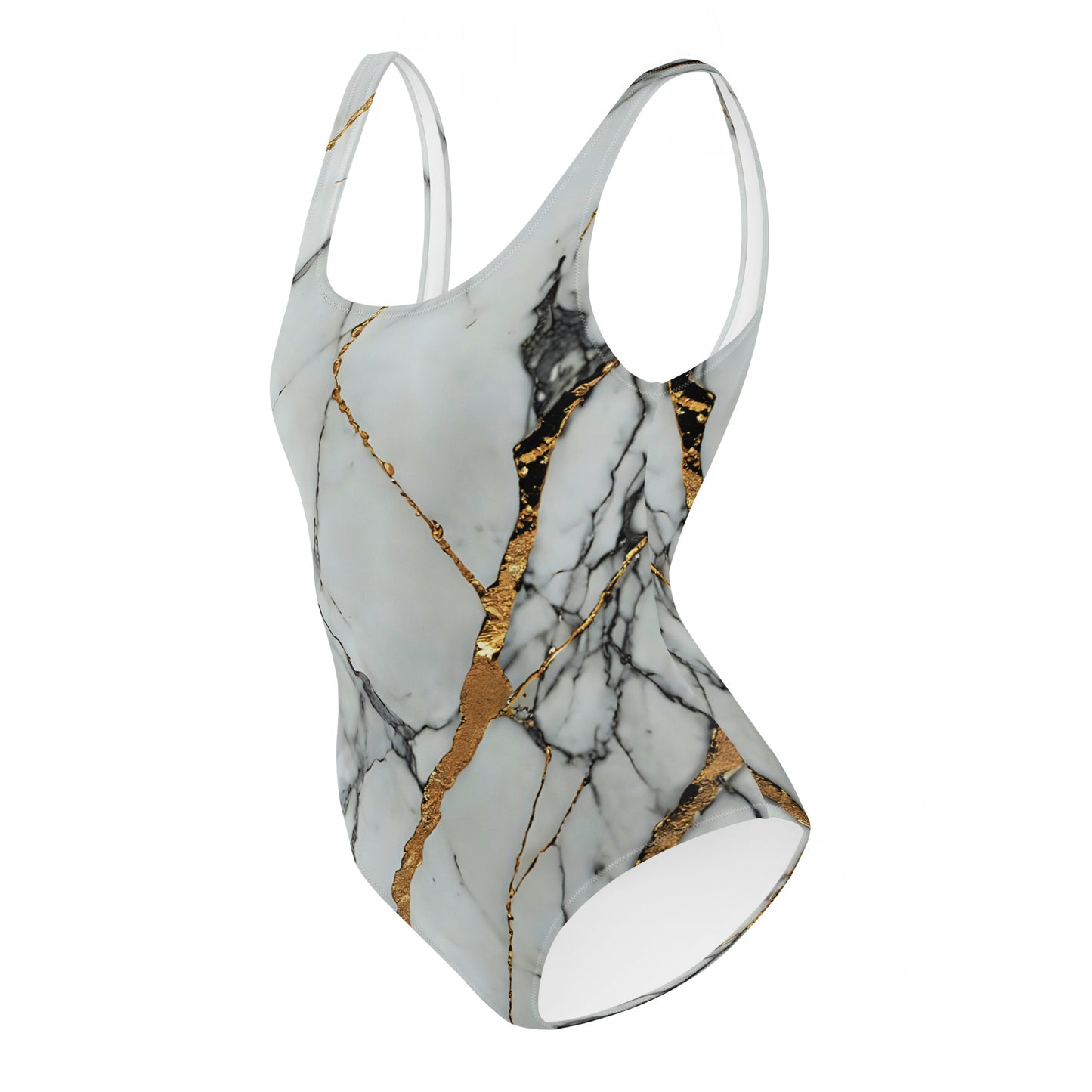 White & Gold Marble One-Piece Swimsuit