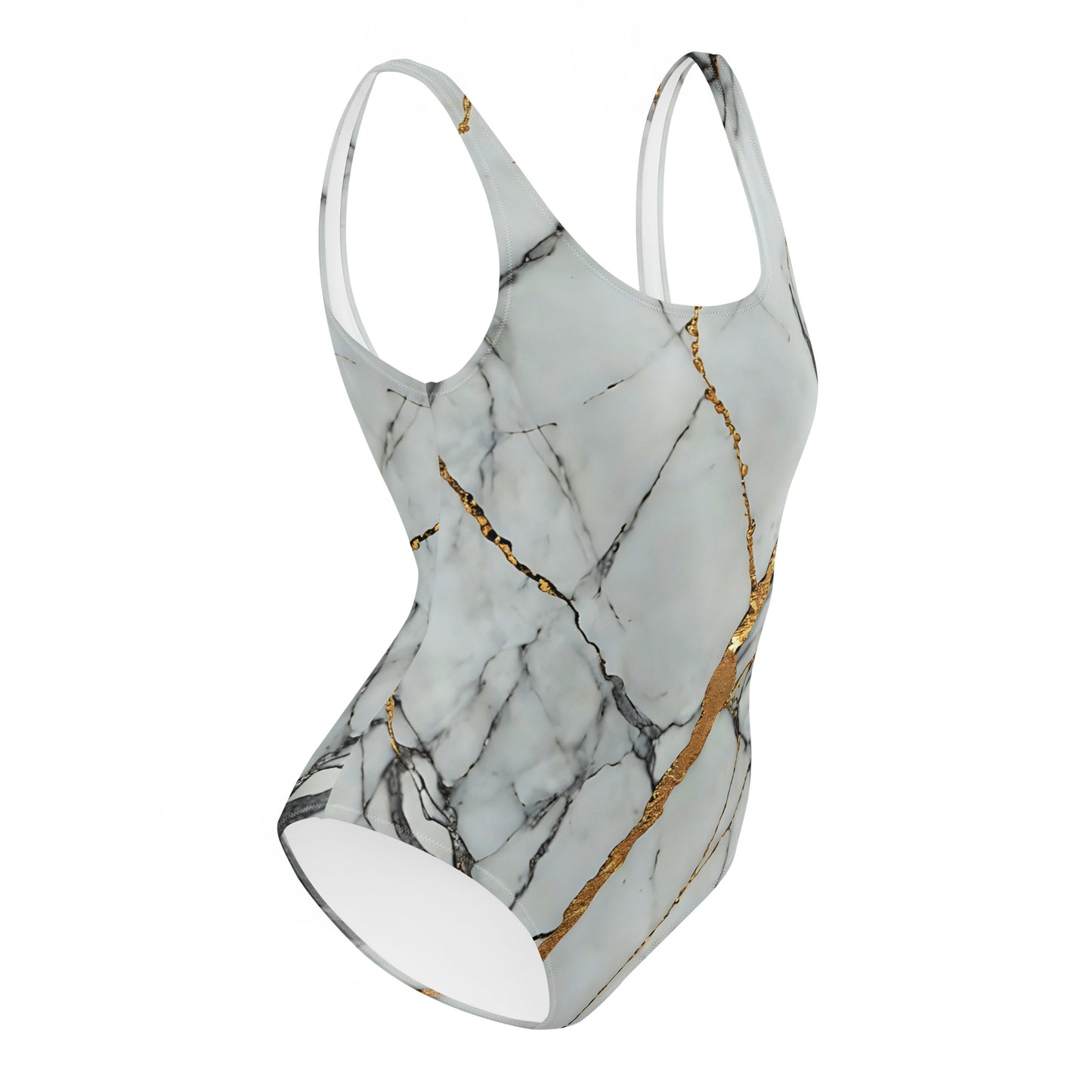 White & Gold Marble One-Piece Swimsuit