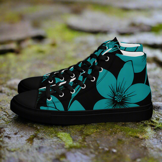 Men's Teal flower print High Tops