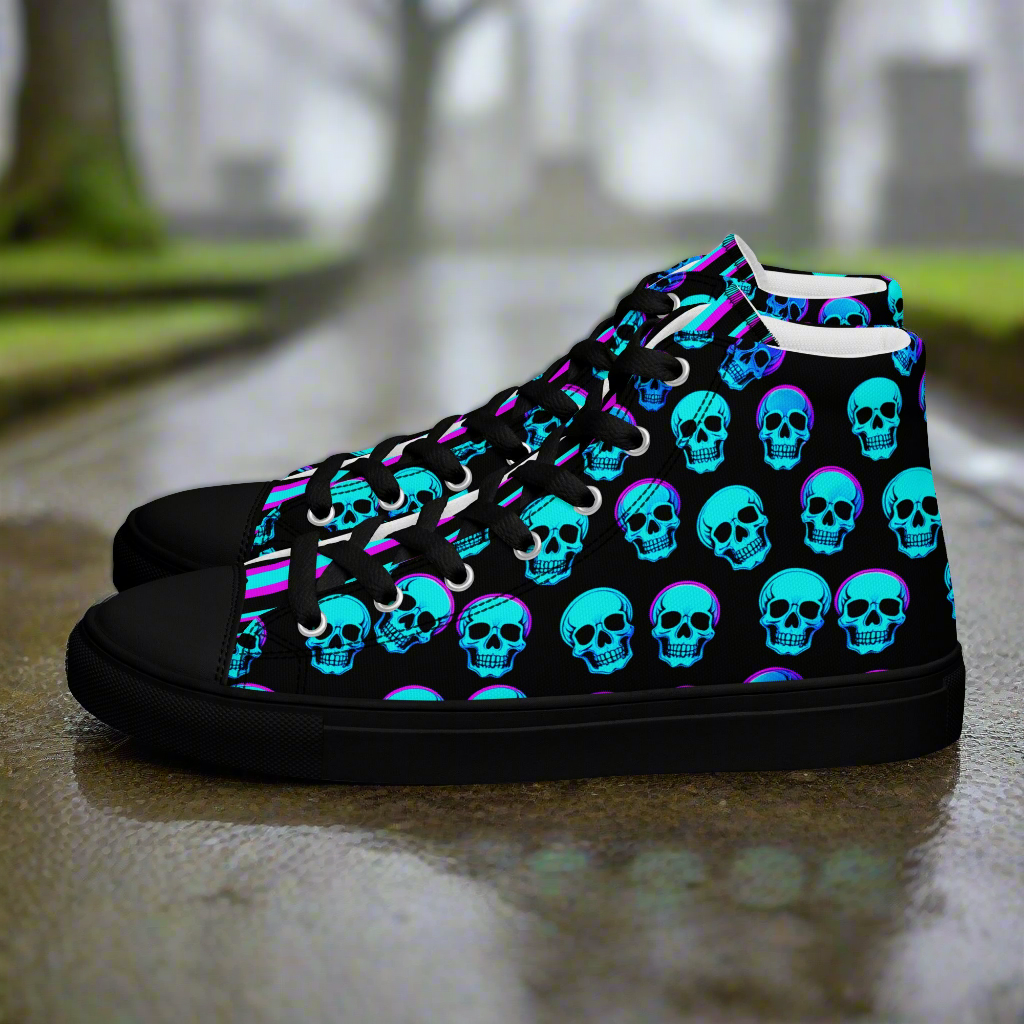 Women’s Neon Skull High Top Canvas Shoes