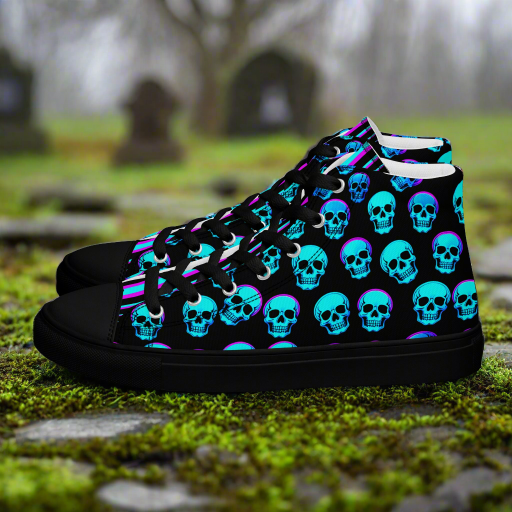 Men's Neon Skull High Top Canvas Shoes